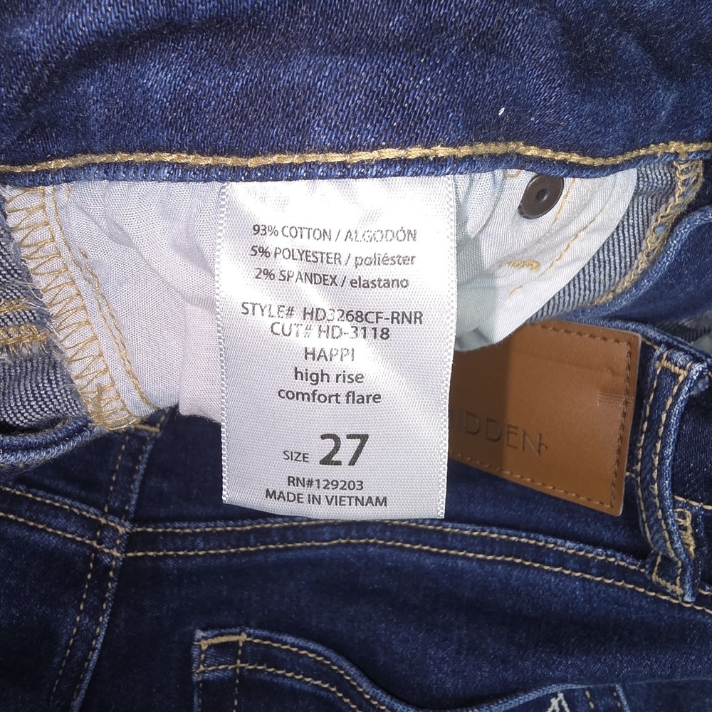 Hidden Happi Jeans Women's Dark Wash Size 27 High Rise Comfort Wide Leg Stretch - Picture 9 of 10